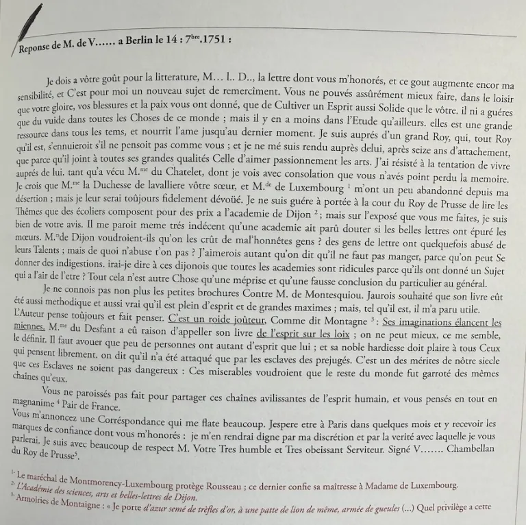 Correspondance Voltaire - Duc d'Uzès